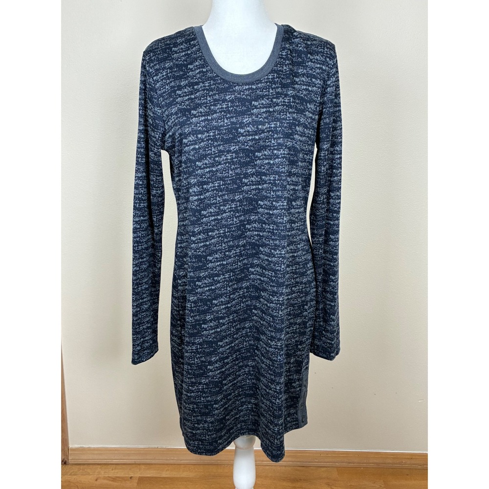 KAVU Womens Navy Blue Space Dye‎ Long Sleeve Knit Button Hem Shift Dress Large